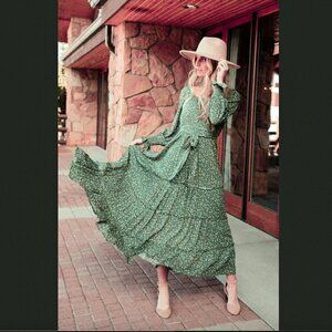 NWT bohme Cottagecore Maxi Dress | Green Floral | Womens M